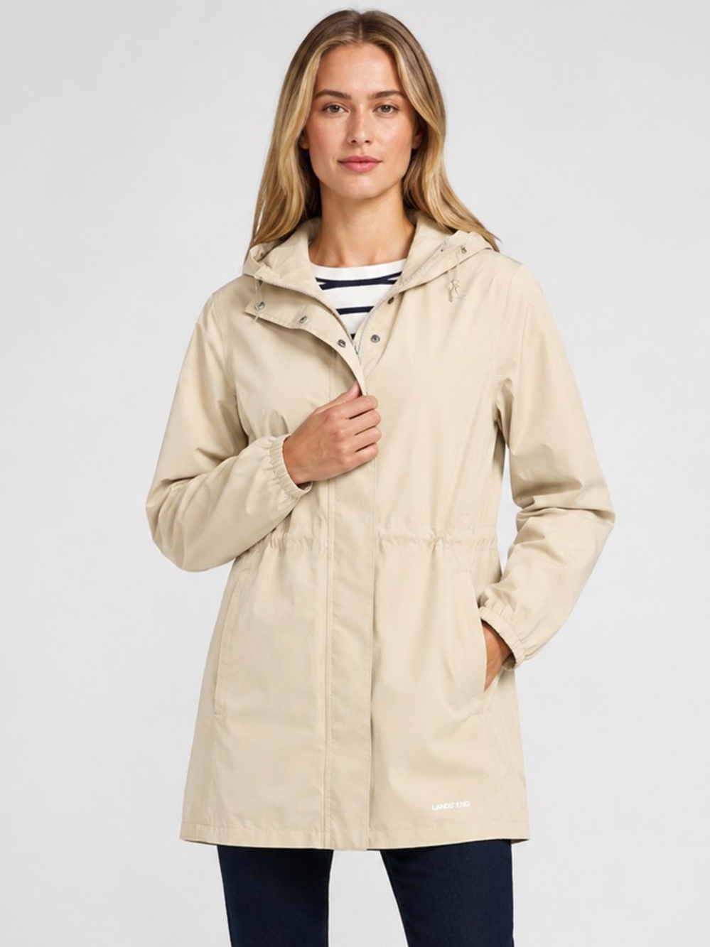 Lands End Squall Packable Waterproof Raincoat Jacket Plus Size 2X 20W - 22W Tan